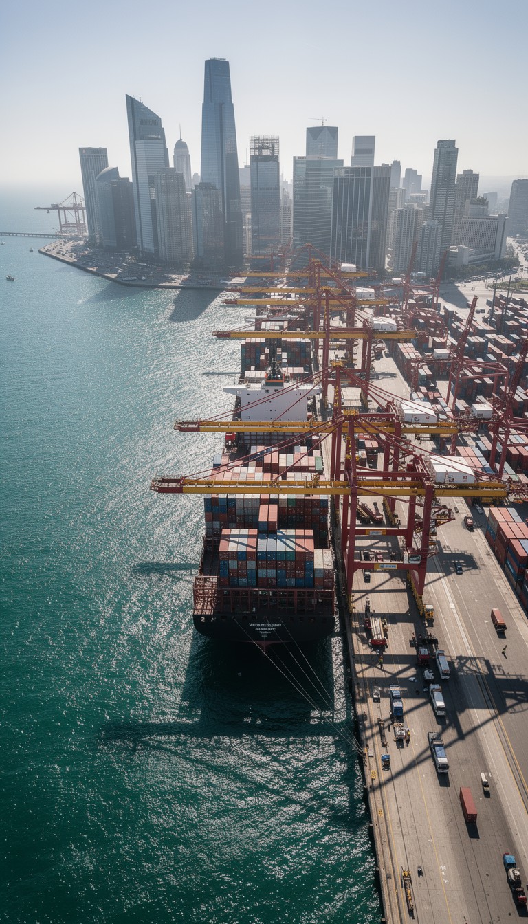 Container ship discharging at a Chinese import terminal
