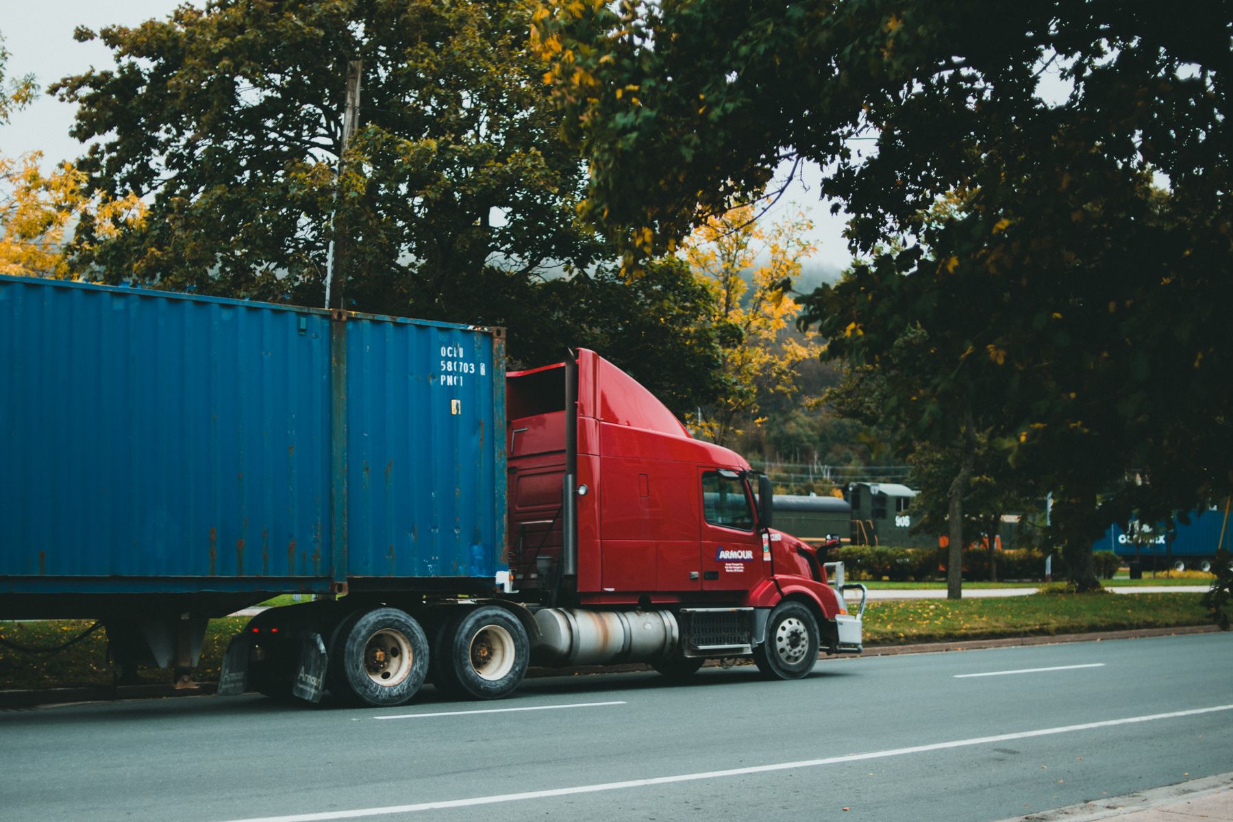 Container truck leaving the port